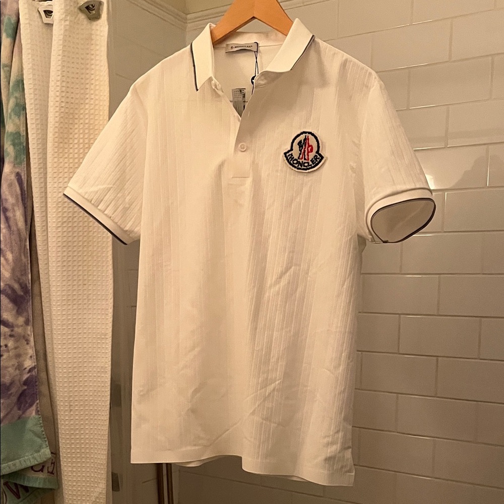 Moncler Classic White Polo Shirt with Black Trim